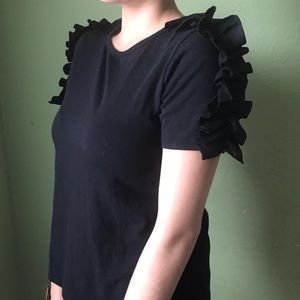 Super cute black t shirt with detailed shoulders!